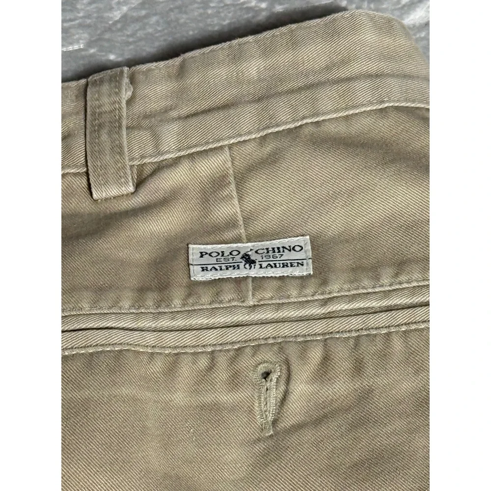 Vintage Polo Ralph Lauren Pleated Chino Pants Mens 35x31 Khaki Made in USA Tan